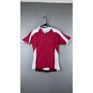 Gore Bike Wear Cycling Jersey Womens Large Pink White 1/4 Zip Short Sleeve Bike